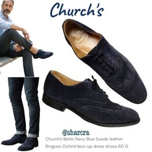 Church's Men's Berlin Navy Blue Suede leather Brogues Oxford dress shoes 60 G